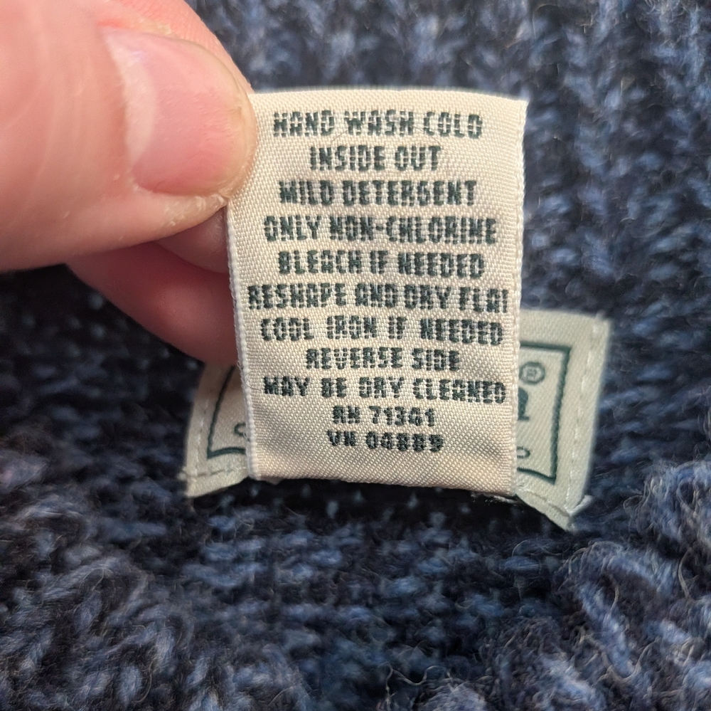 L.L. Bean 100% Lambs Wool VTG Blue Marbled Knit 1/4 Button Up Sweater Size XL - Picture 6 of 12